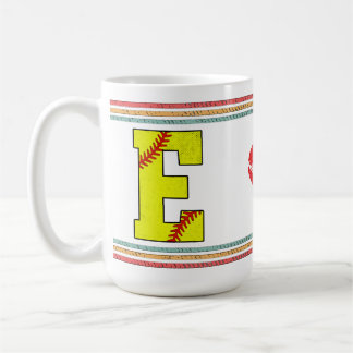 Vintage Retro Softball Letter E Distressed Coffee Mug
