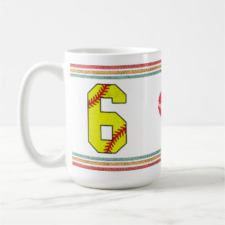 Vintage Retro Softball Number 6 Old School Coffee Mug