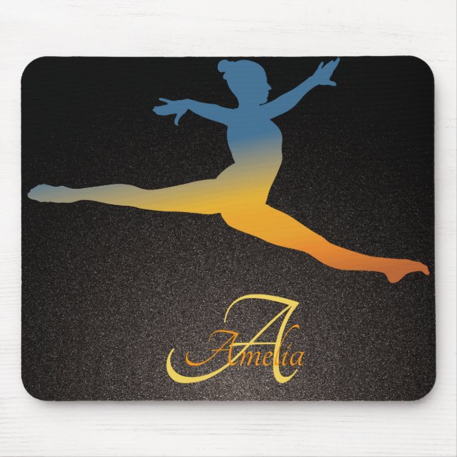 Vintage retro split jump gymnastics Personalised Mouse Mat (Front)