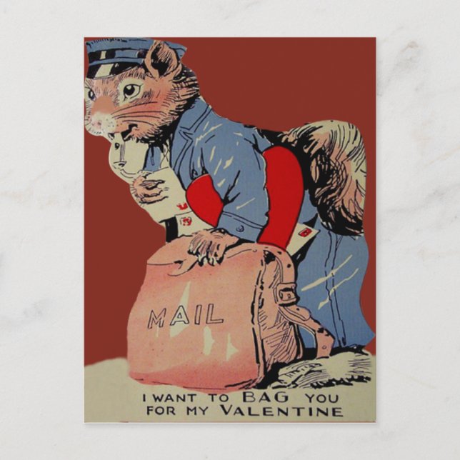 Vintage Retro Squirrel Mailman Valentine Card (Front)