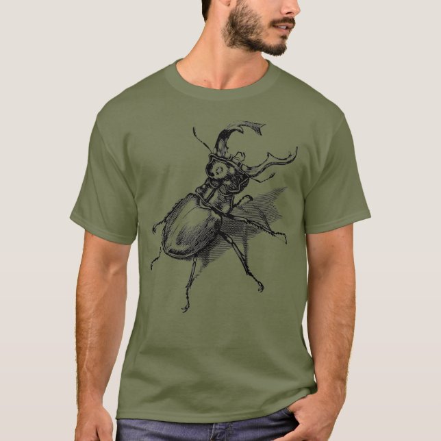 Vintage retro stag beetle scientific entomology T-Shirt (Front)