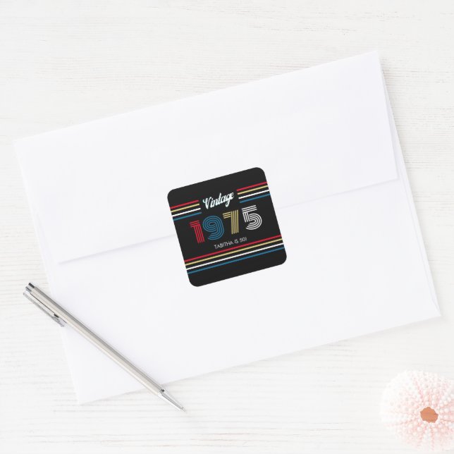 Vintage Retro Stripe 1975 Primary Colours Square Sticker (Envelope)