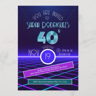 Vintage Retro Stripe 1986 80's Photo 40th Birthday Invitation