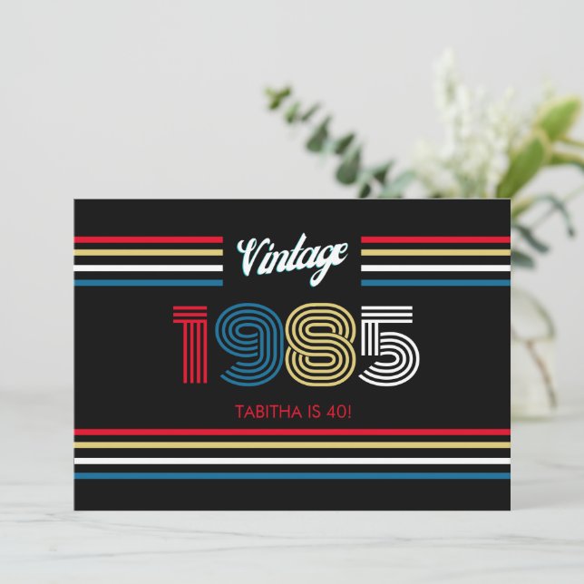 Vintage Retro Stripe Cassette Primary Colours Invitation (Standing Front)