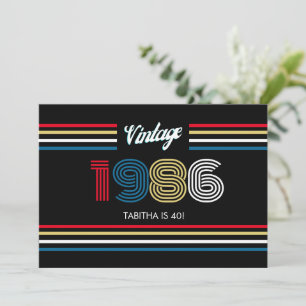 Vintage Retro Stripe Primary Colors 1986 Invitation