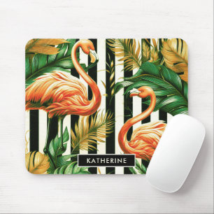 Vintage Retro Stripes Flamingo Mouse Mat
