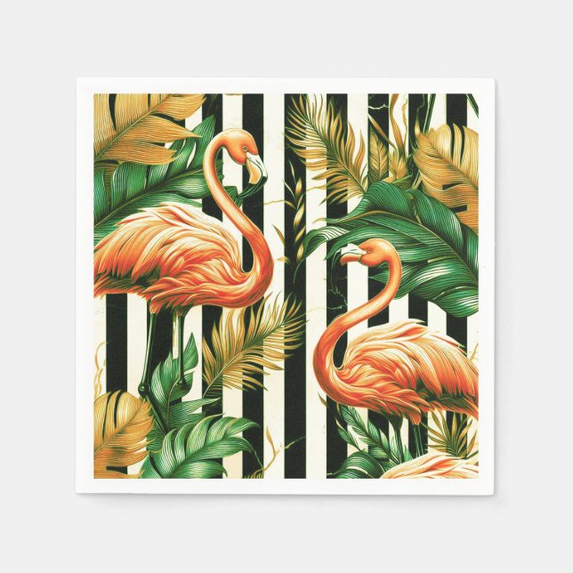 Vintage Retro Stripes Flamingo Napkin (Front)