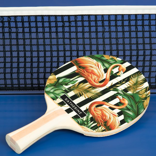 Vintage Retro Stripes Flamingo Ping Pong Paddle (Insitu)