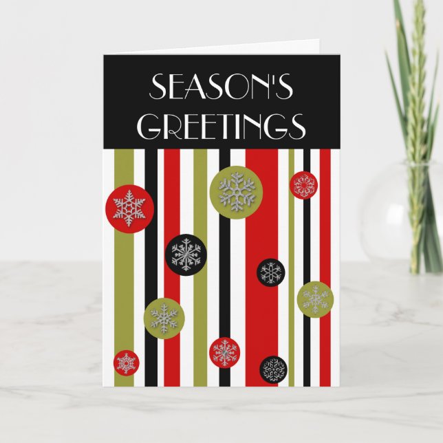 vintage retro stripes, SEASON'S GREETINGS Holiday Card (Front)