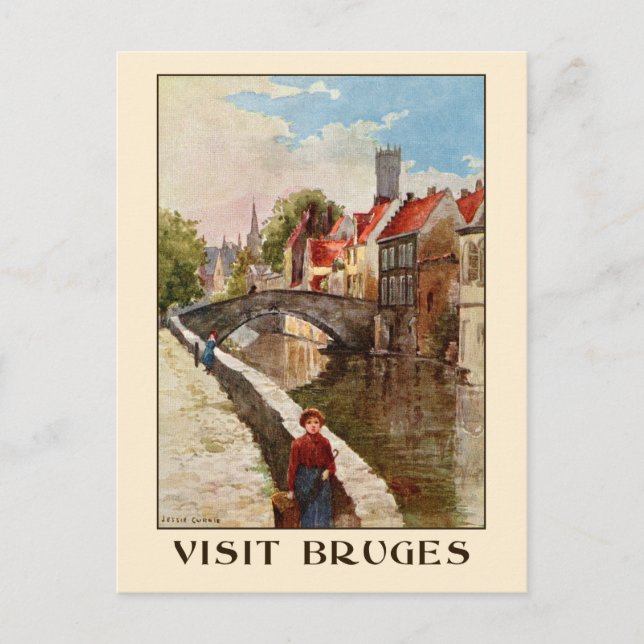 Vintage retro style Bruges travel ad Postcard (Front)