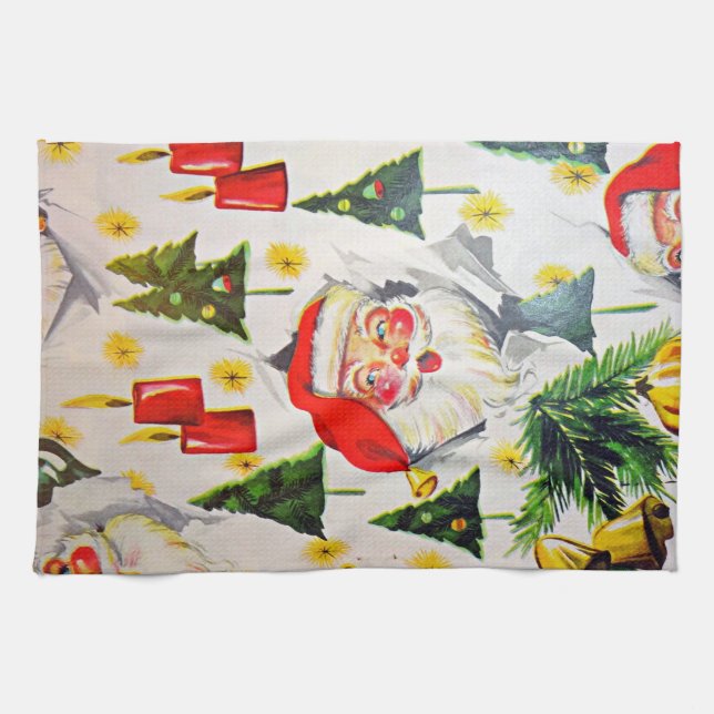 Vintage Retro Style Christmas Kitchen Towel Santa (Horizontal)