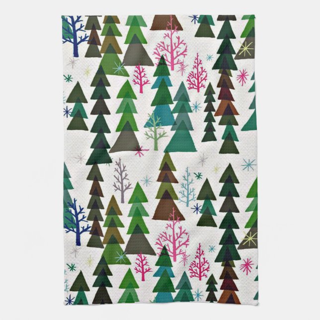 Vintage Retro Style Christmas Kitchen Towel Trees (Vertical)