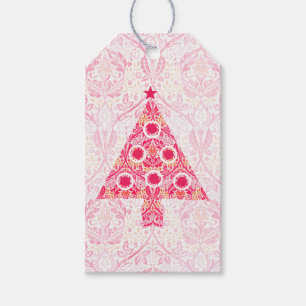 Vintage Retro Style Christmas Tree Gift Tag Pink