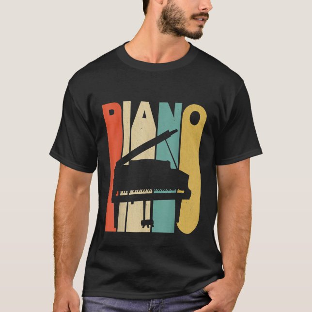 Vintage Retro Style Piano Silhouette T-Shirt (Front)