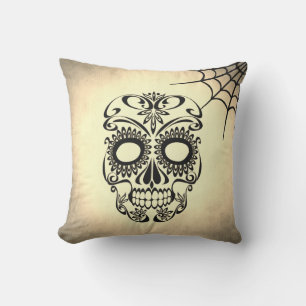 Vintage Retro Style Skull & Crossbones Cobweb Cushion