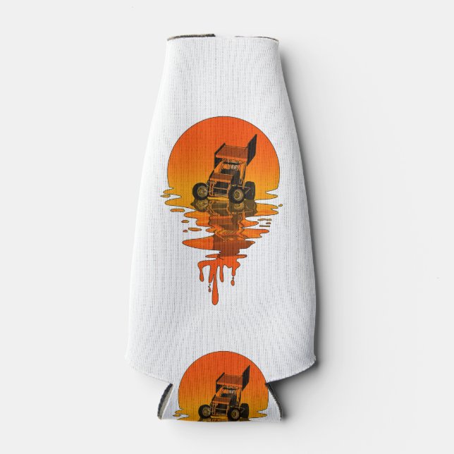 Vintage Retro Style Sprint Car Racing Bottle Cooler (Front)