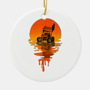 Vintage Retro Style Sprint Car Racing Ceramic Tree Decoration