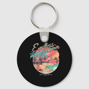 Vintage Retro Style Sunset Palm Tree Wave Surf Boa Key Ring