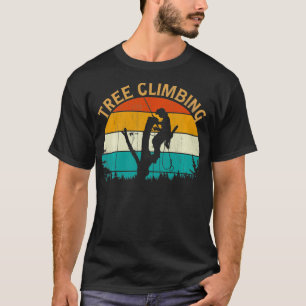 Vintage Retro Style Sunset Pine Tree Climbing Arbo T-Shirt