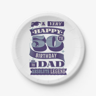 Vintage Retro Style Typography 50th Birthday Dad  Paper Plate
