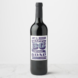 Vintage Retro Style Typography 50th Birthday Dad Wine Label