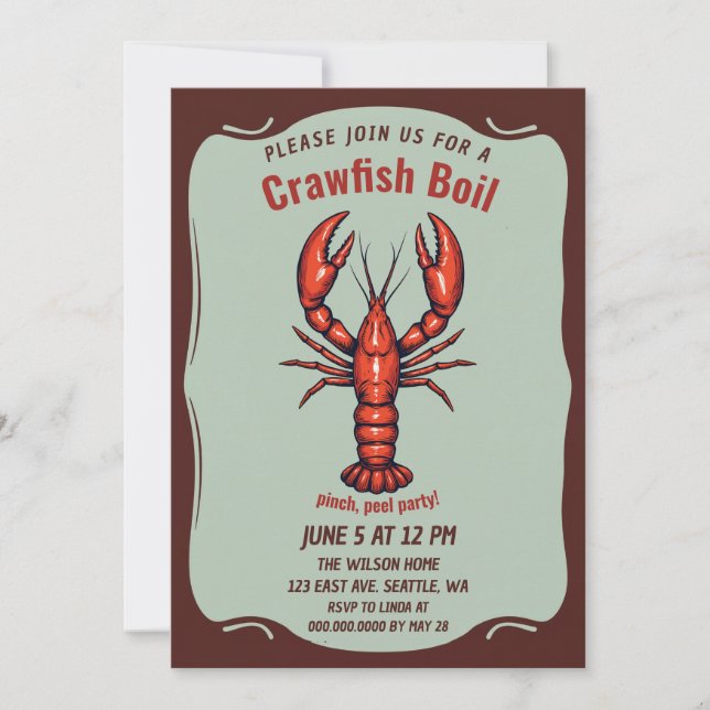 Vintage Retro Summer Seafood Crawfish Boil Party  Invitation (Front)