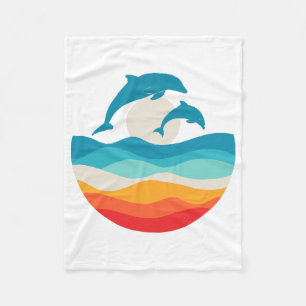 Vintage Retro Summer Time Beach Dolphin Fleece Blanket