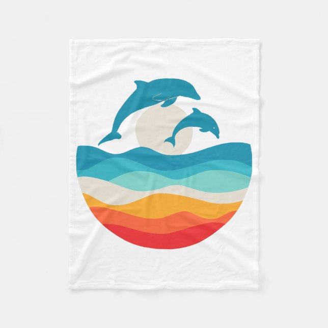 Vintage Retro Summer Time Beach Dolphin  Fleece Blanket (Front)