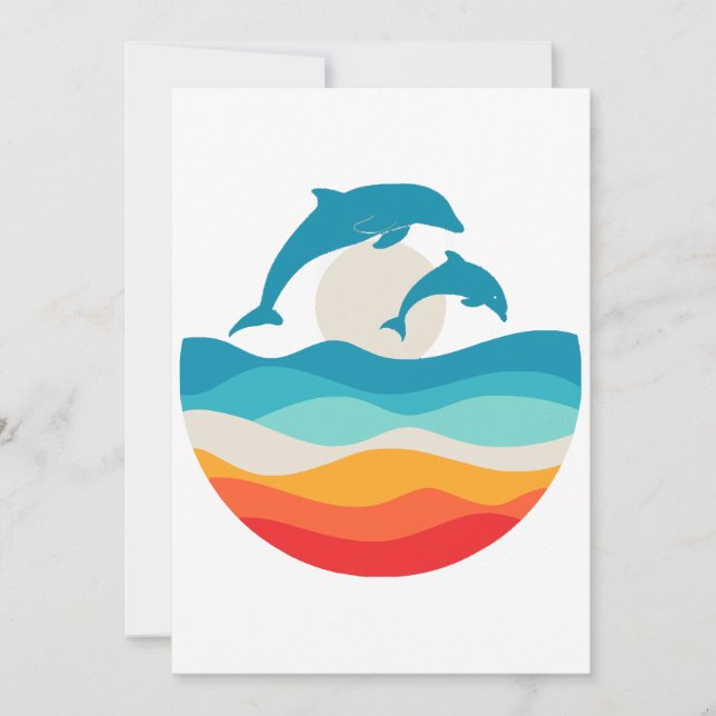 Vintage Retro Summer Time Beach Dolphin  Invitation (Front)