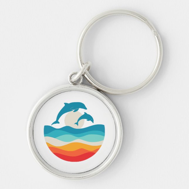 Vintage Retro Summer Time Beach Dolphin  Key Ring (Front)