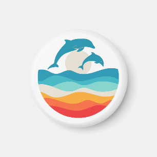 Vintage Retro Summer Time Beach Dolphin Magnet