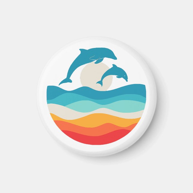 Vintage Retro Summer Time Beach Dolphin  Magnet (Front)