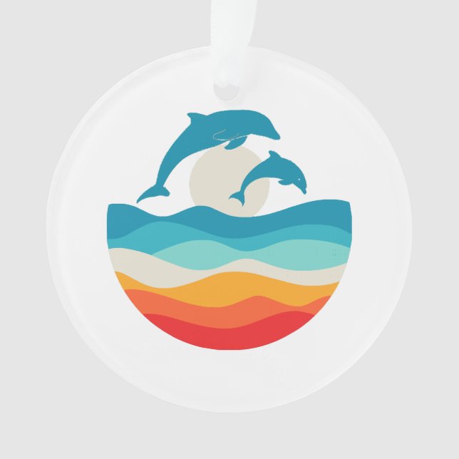 Vintage Retro Summer Time Beach Dolphin  Ornament (Front)