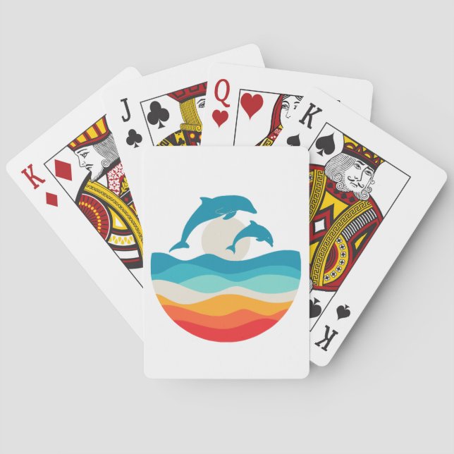 Vintage Retro Summer Time Beach Dolphin  Playing Cards (Back)