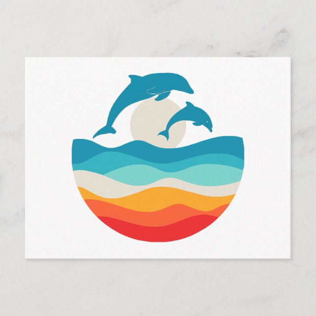 Vintage Retro Summer Time Beach Dolphin  Postcard (Front)