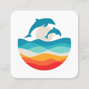Vintage Retro Summer Time Beach Dolphin Square Business Card