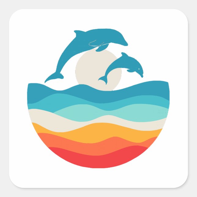 Vintage Retro Summer Time Beach Dolphin  Square Sticker (Front)
