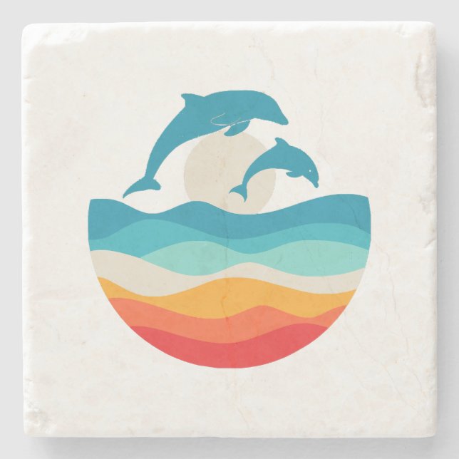 Vintage Retro Summer Time Beach Dolphin  Stone Coaster (Front)