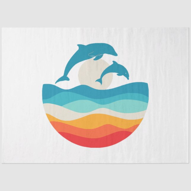 Vintage Retro Summer Time Beach Dolphin  Tissue Paper (Front)