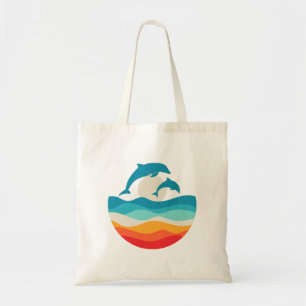 Vintage Retro Summer Time Beach Dolphin  Tote Bag
