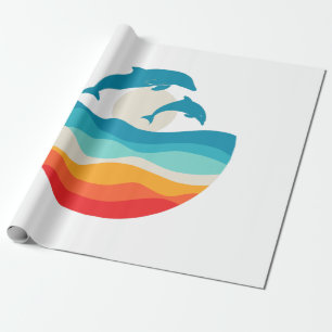 Vintage Retro Summer Time Beach Dolphin Wrapping Paper