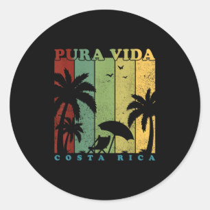Vintage Retro Summer Vacation Costa Rica Pura Vida Classic Round Sticker