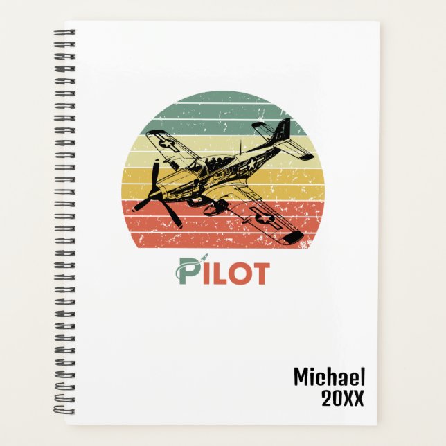 Vintage Retro Sunset & Aeroplane,Monogrammed Simpl Planner (Front)