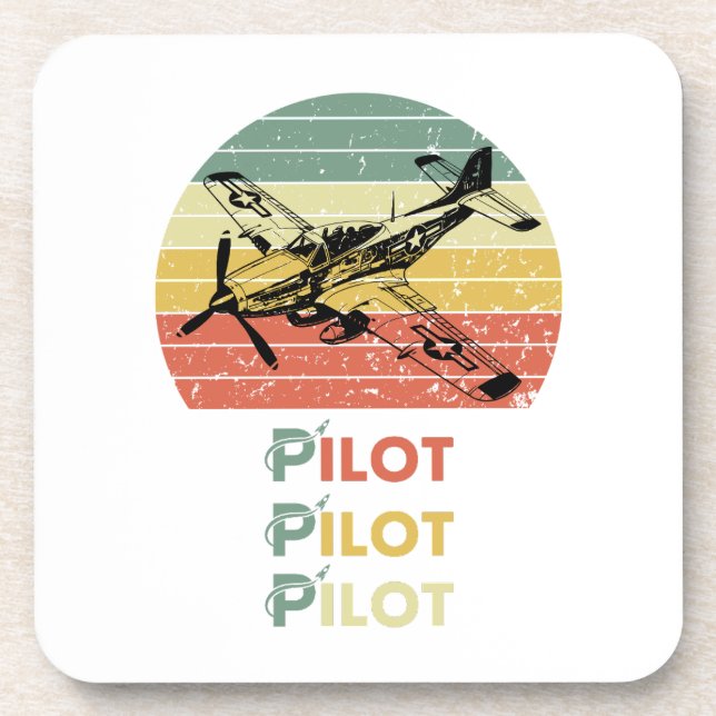 Vintage Retro Sunset, Aeroplane Pilot,Cool Aviatio Coaster (Front)