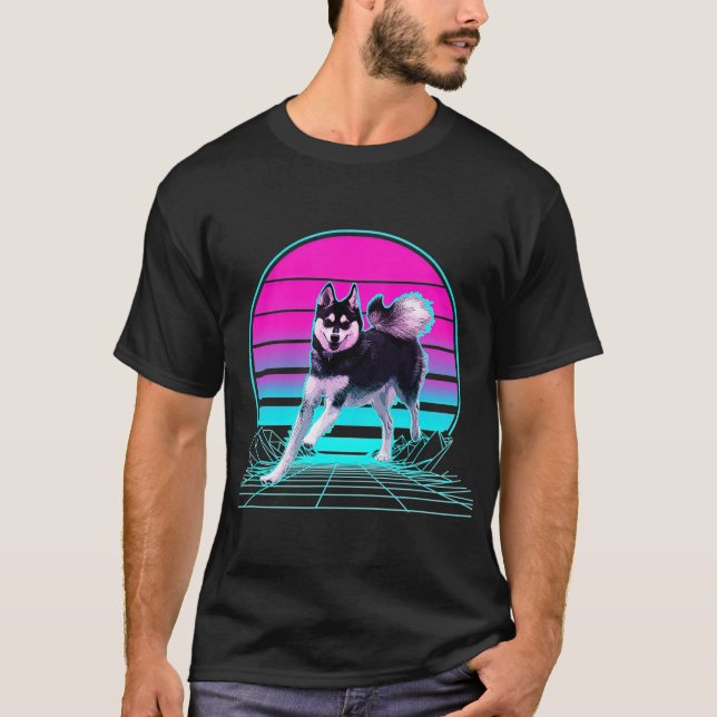 Vintage Retro Sunset Alaskan Klee Kai T-Shirt (Front)