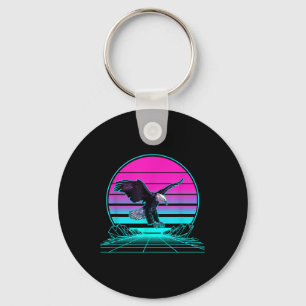 Vintage Retro Sunset Bald Eagle Key Ring
