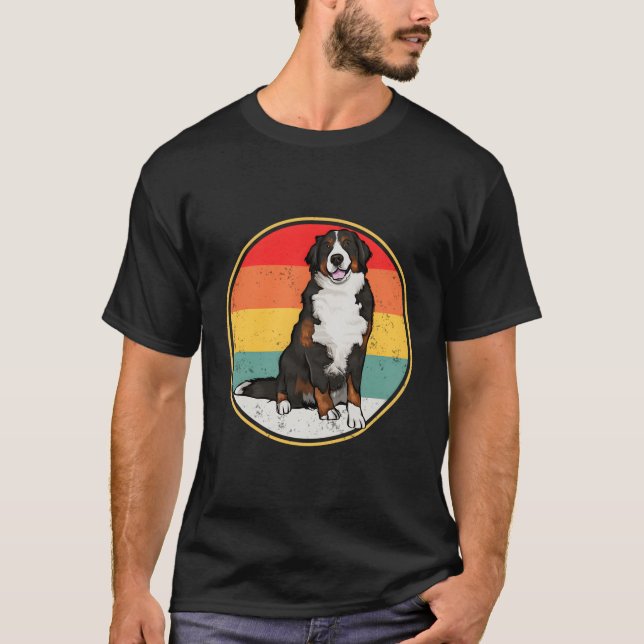 Vintage Retro Sunset Bernese Mountain Dog T-Shirt (Front)