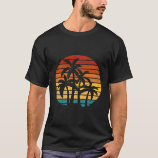 Vintage Retro Sunset Black Beach Palm Trees Cute G T-Shirt
