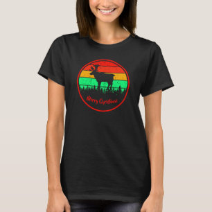 Vintage Retro Sunset Christmas Reindeer Edit Text T-Shirt