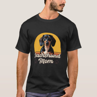 Vintage Retro Sunset Dog Mum Dachshund Pet Owner M T-Shirt